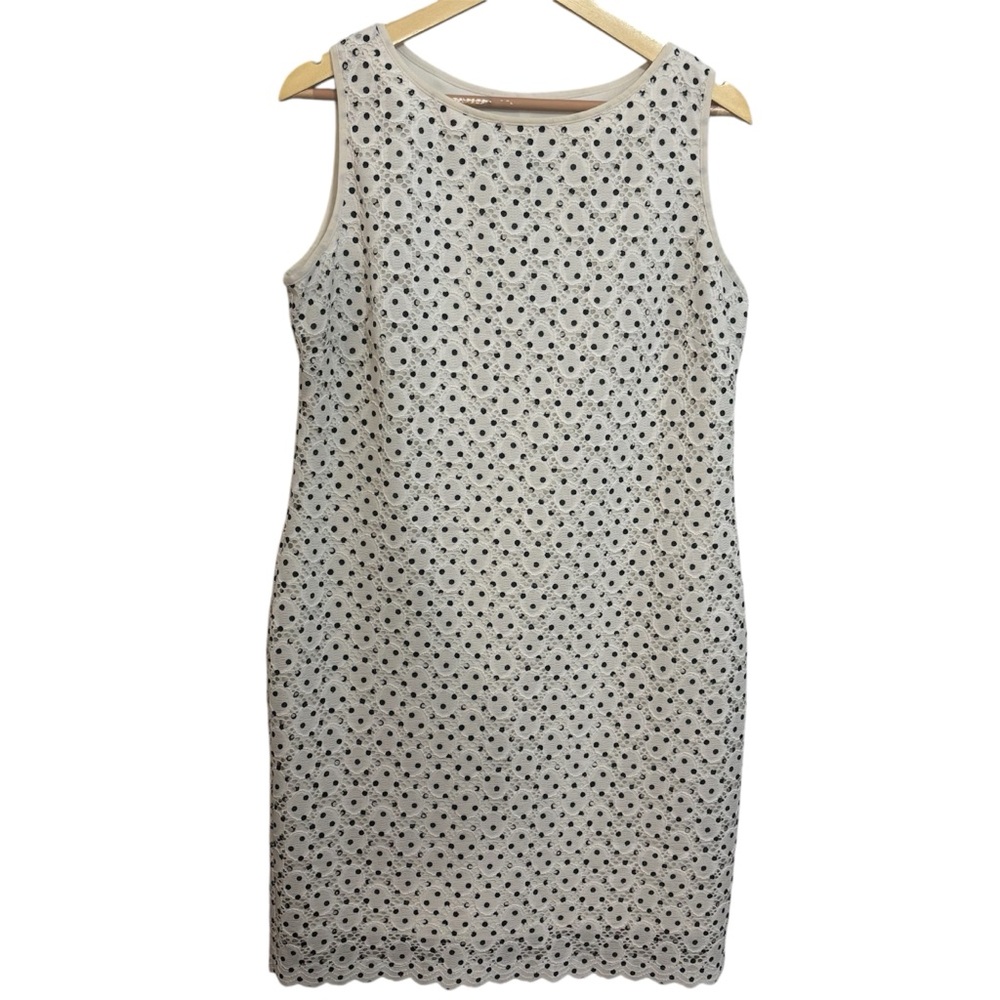Last Chance 🚨 Ronni Nicole off white/black polka dots sleeveless Midi Dress
